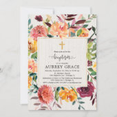 Elegante herfst bloemenbordeaux waterverf doop kaart (Voorkant)