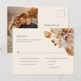 Elegante herfst bloemenbruiloft foto RSVP Briefkaa Briefkaart