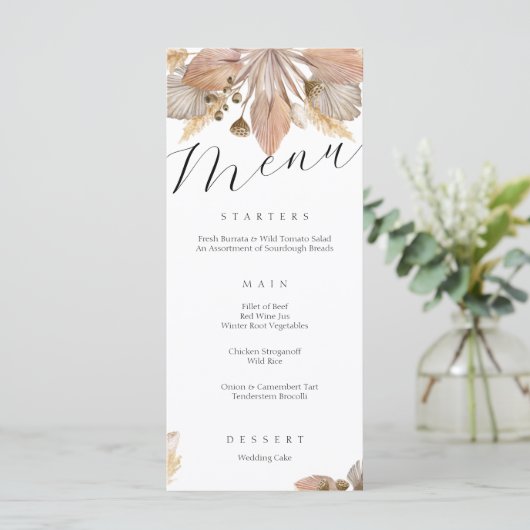 Elegante herfst bloemenbruiloft menu (Staand voorkant)