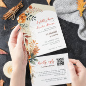 Elegante herfst bloemenbruiloft QR-code All In One Uitnodiging