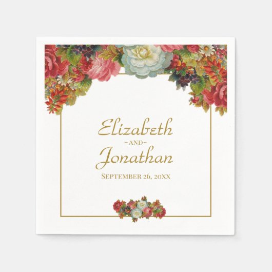 Elegante  herfst bloemengoud & witte bruiloft servet (Voorkant)