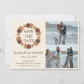 Elegante Herfst bloemenkrans 3 fotocollage Save The Date (Voorkant)