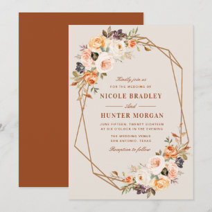 Elegante herfst bloementerracotta geometrische bru kaart