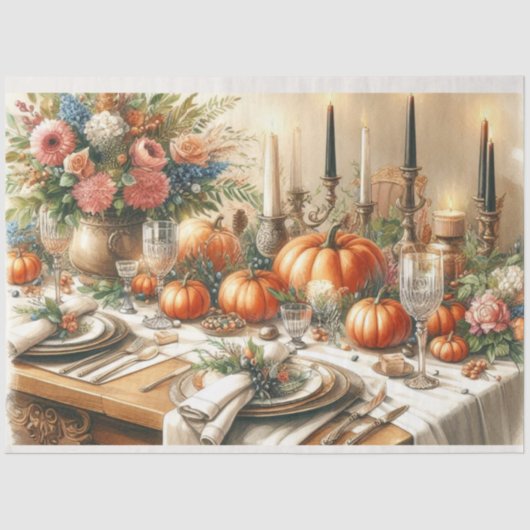 Elegante herfst bloemige pompoen decoupage  tissuepapier (Voorkant)