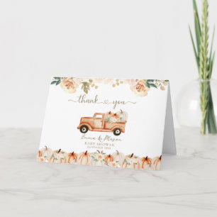 Elegante Herfst Bloemige Pompoen Truck Baby Shower Bedankkaart