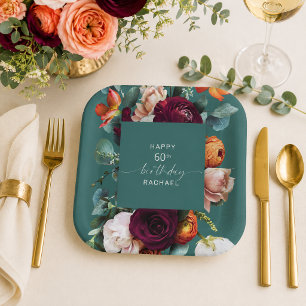 Elegante herfst bloemrijke theeleur verjaardagsfee papieren bordje