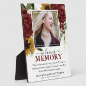 Elegante Herfst Bloemstuk Foto Herdenking Fotoplaat (Zijkant)