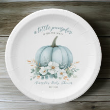 Elegante Herfst Blue Pumpkin Floral Boy Baby showe