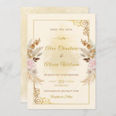 Elegante herfst Blush bloemengoud Lijst bruiloft Kaart (Voorkant / Achterkant)