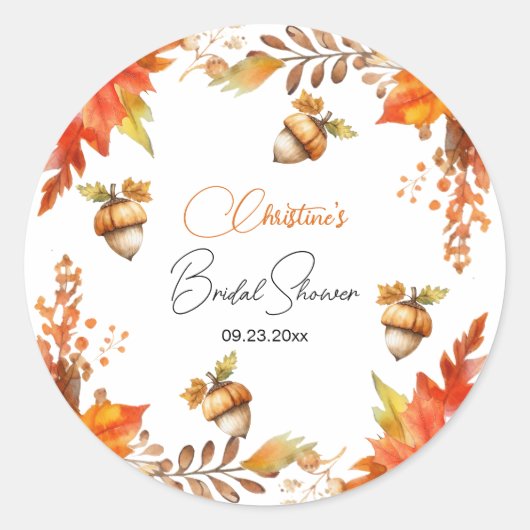 Elegante herfst Boho bloemige bruids-shower Ronde Sticker (Voorkant)