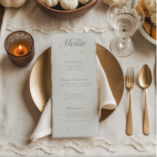 Elegante Herfst Botanisch Ivoor & Sage Trouwdiner Menu