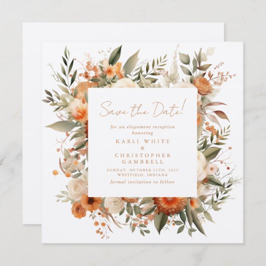 Elegante herfst botanische bloem Bewaar de datum Save The Date (Voorkant / Achterkant)