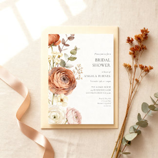 Elegante herfst botanische roestige perzik bruidsd kaart