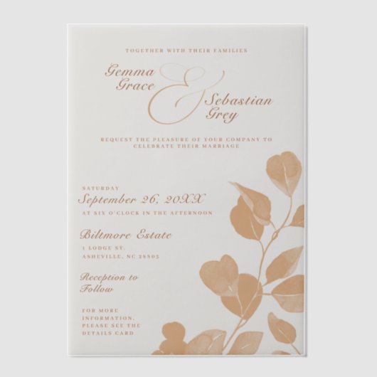 Elegante Herfst Botanische Terracotta Overlay brui Vellum Uitnodigingen (Voorkant)