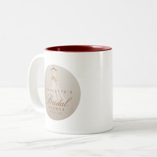 Elegante herfst bruidsfeest mok met jurk grafisch  (Voorkant links)