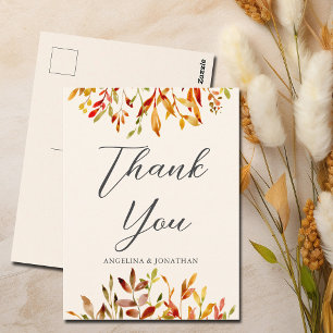 Elegante herfst bruiloft bedankt voor de herfstbla briefkaart