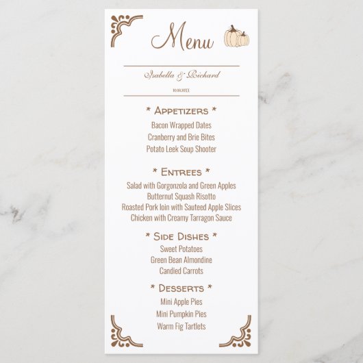 Elegante herfst bruiloft menu Kaart (Voorkant)