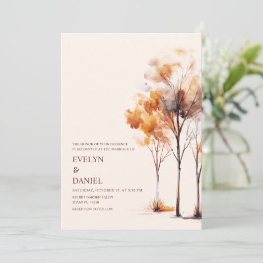 Elegante herfst bruiloft rustieke Waterverf Kaart (Staand voorkant)