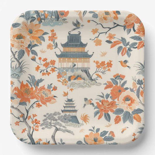 Elegante Herfst Chinoiserie Papier Bord (Voorkant)