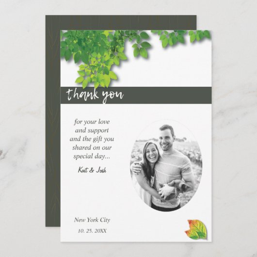 Elegante herfst eiken minimalistische bruiloft dan kaart (Voorkant / Achterkant)