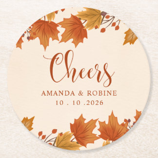 Elegante Herfst Esdblad Bruiloft Ronde Kartonnen Onderzetter