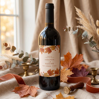 Elegante Herfst Esdoornbladeren Bruiloft Wijn Etiket