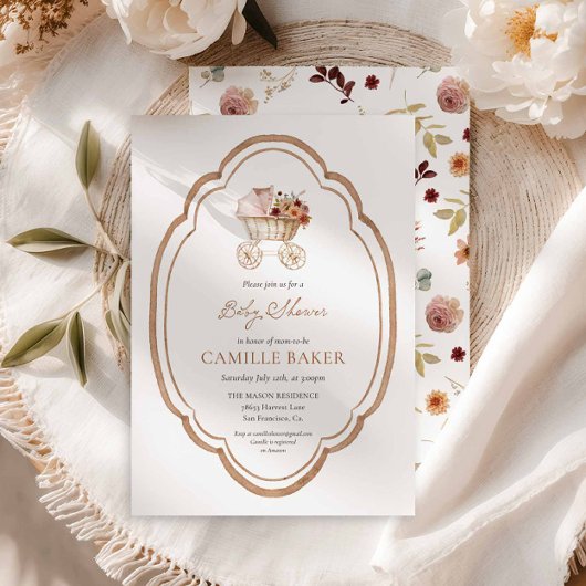 Elegante Herfst Floral Bourgondië Baby shower Invi Kaart