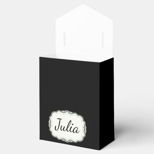 Elegante herfst groen geschulpte zwarte gunst doze bedankdoosjes (Geopend)