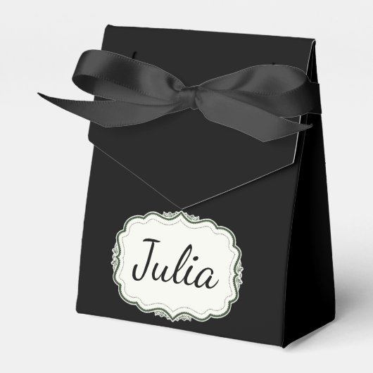 Elegante herfst groen geschulpte zwarte gunst doze bedankdoosjes (Voorkant Zijde)