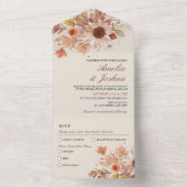 Elegante herfst Herfst bloemenbruiloft Waterverf All In One Uitnodiging (Binnen)