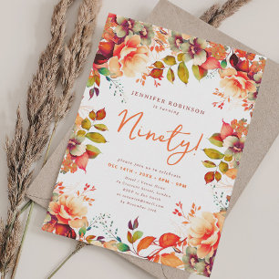 Elegante Herfst herfst Waterverf Floral 90 Verjaar Kaart
