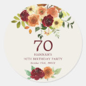 Elegante Herfst | Herfstbloem 70e verjaardag Ronde Sticker (Voorkant)