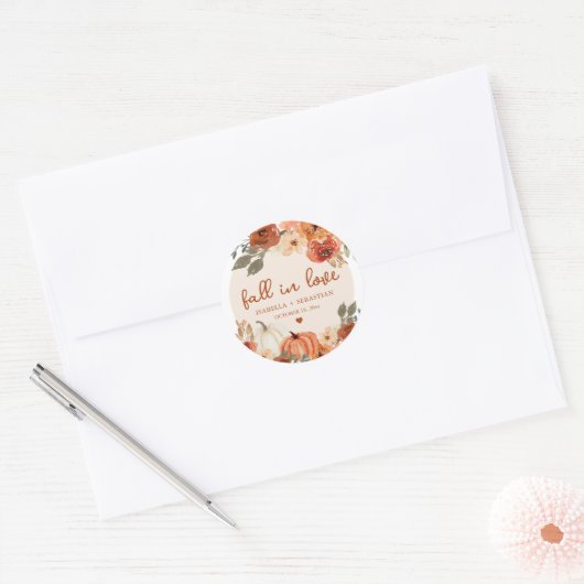 Elegante Herfst in liefde Boho pompoen bruiloft Ronde Sticker (Envelop)
