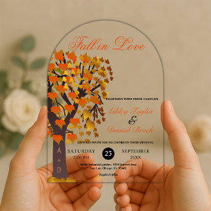 Elegante Herfst in Liefde Gesneden Boom Romantisch Acryl Uitnodigingen
