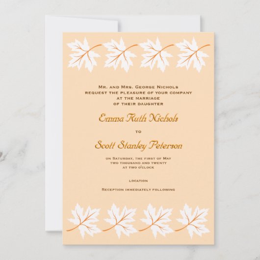 Elegante Herfst Maple Leaf Custom Wedding Invitati Kaart (Voorkant)