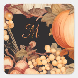 Elegante herfst oogst monogram stijlvol vierkante sticker