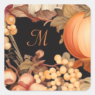 Elegante herfst oogst monogram stijlvol vierkante sticker