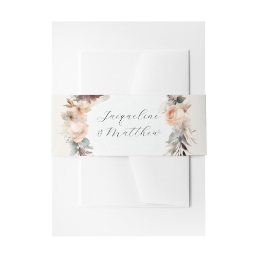 Elegante Herfst Perzik Bloemen Salie Waterverf Bru Uitnodigingen Wikkel (Voorkant Voorbeeld)