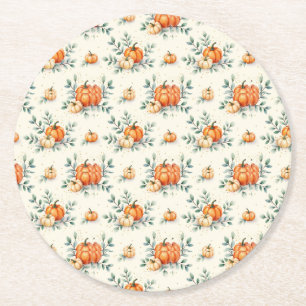 Elegante herfst pompoen en eucalyptus aquarel ronde kartonnen onderzetter