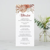 Elegante herfst roodbloemige platte bruiloftsmenu menu (Staand voorkant)