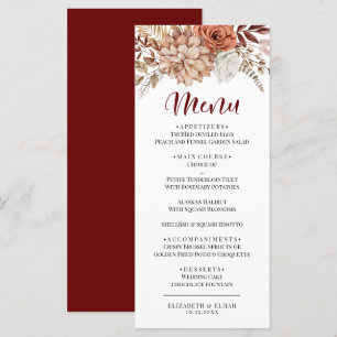 Elegante herfst roodbloemige platte bruiloftsmenu menu