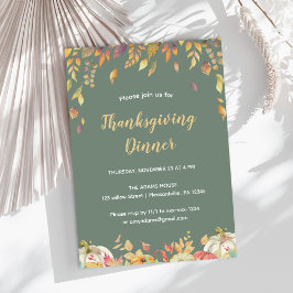 Elegante Herfst Sage Thanksgiving Diner Kaart