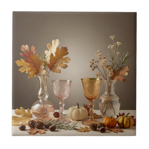 Elegante herfst stilleven glazen vaas arrangement tegeltje