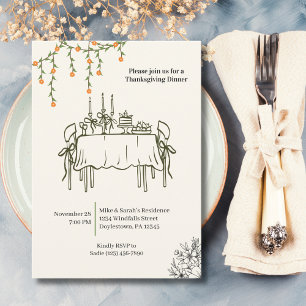 Elegante Herfst Thanksgiving Friendsgiving Diner Kaart