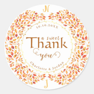 Elegante herfst verlaat rustieke terracotta bruilo ronde sticker