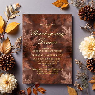 Elegante herfst verlaat Thanksgiving Dinner Party Folie Uitnodiging