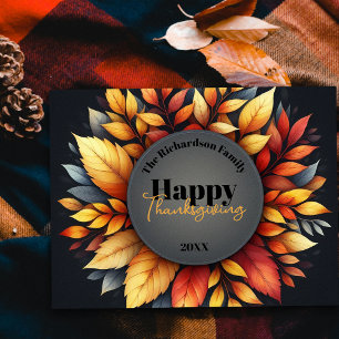 Elegante herfst verlaat Thanksgiving familienaam j Briefkaart