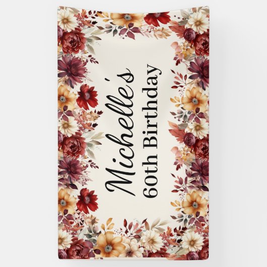 Elegante Herfst Waterverf Bloem 60e Verjaardag Spandoek (Verticaal)
