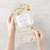 Elegante Herfst Waterverf Bloemen + Ecru Huwelijk All In One Uitnodiging (Afscheurbaar)