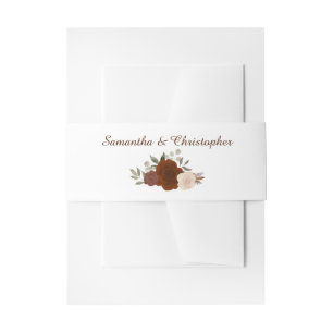 Elegante Herfst Waterverf Bloemenroest Sinaasappel Uitnodigingen Wikkel